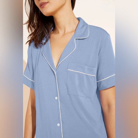 Eberjey gisele tencel modal pajamas shirt top short sleeve wedgewood relaxed - Picture 7 of 7
